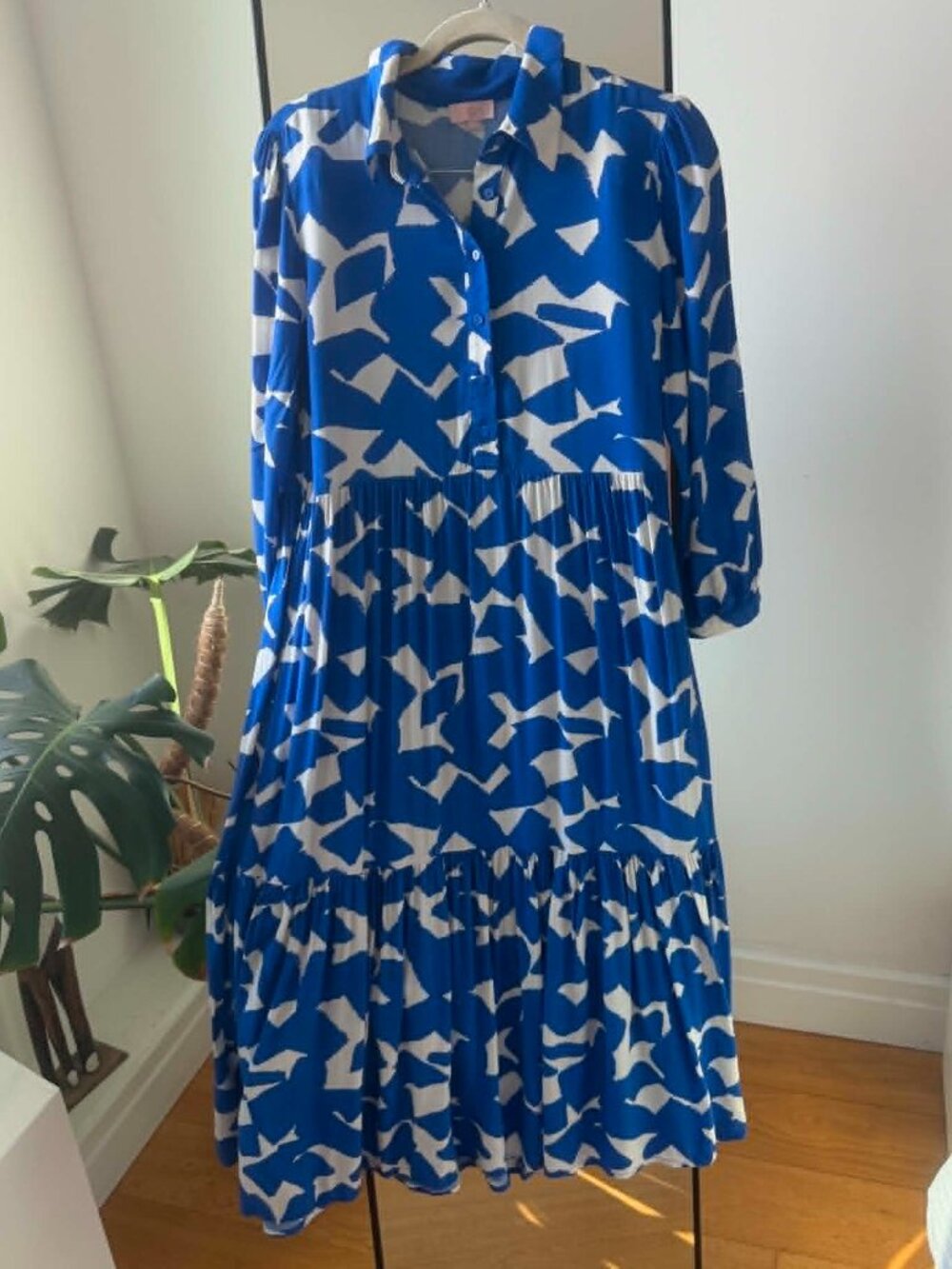 Blue Fluid Dress with White Patterns – GOA Brand